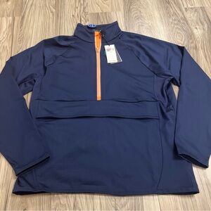 RLX Ralph Lauren 1/2 Zip Golf Pullover Wicking Front Pocket Navy Mens Medium NWT